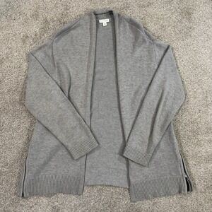 J Jill‎ Open Front Cardigan Sweater L Gray Cotton Blend Zip Hem Casual Knit